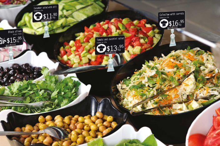 Salad Price Tag labels created by Edikio plastic card printers