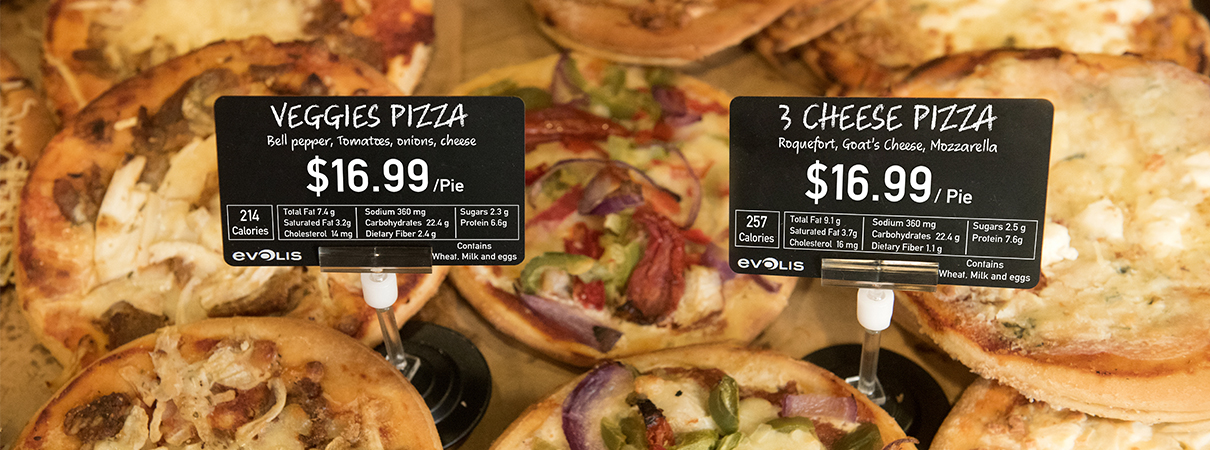 Pizza price tags are quickly and easily created with Edikio food label printers